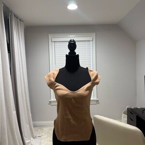 Missguided Tan Blouse with Sweetheart Neckline